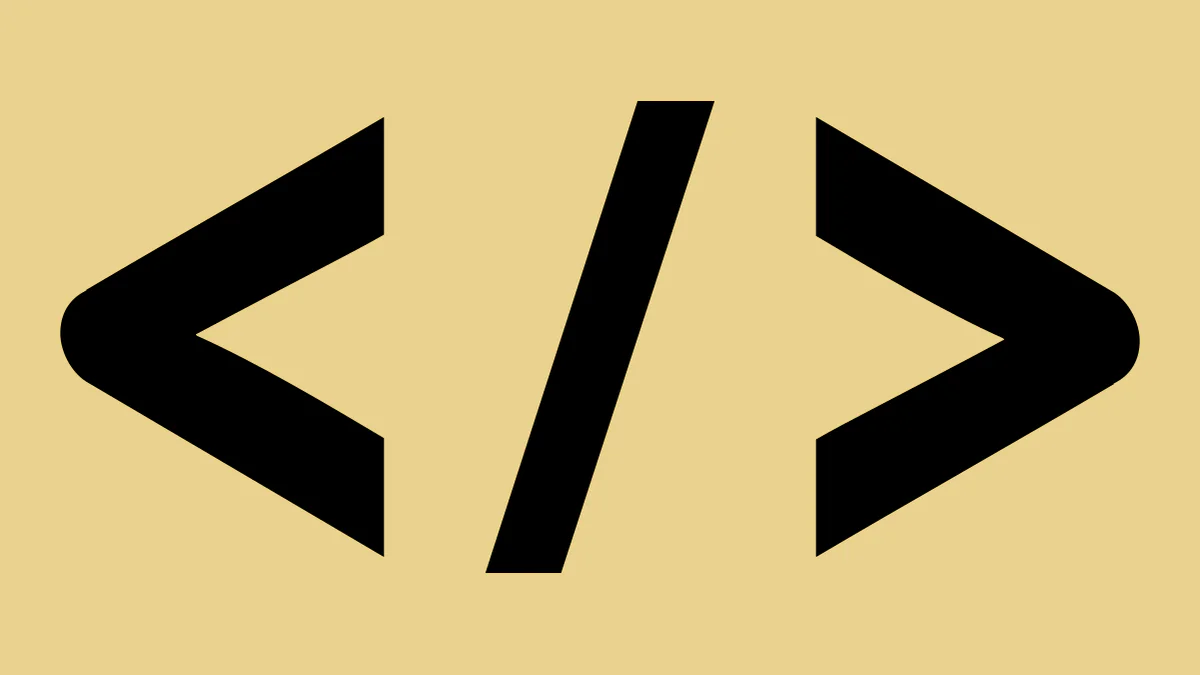 Black source-code symbol formed by two angle brackets and a slash on a warm gold background.
